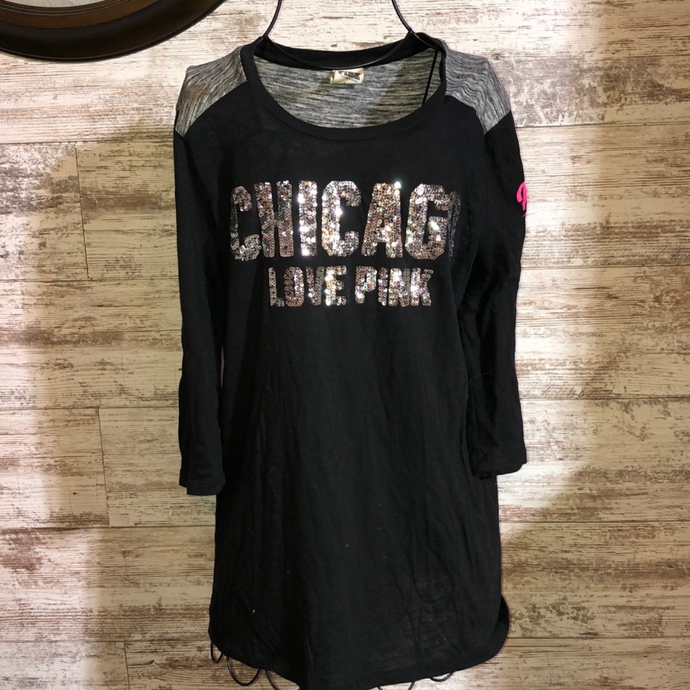 Victoria’s Secret pink Chicago bling shirt light weight black and silver size SM